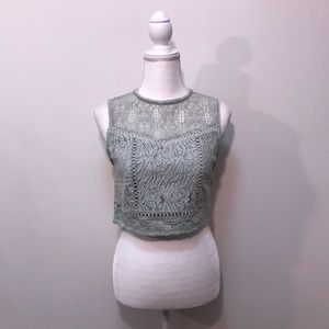 Xhilaration Lace Crop Tank Top Dusty Blue/Green Small